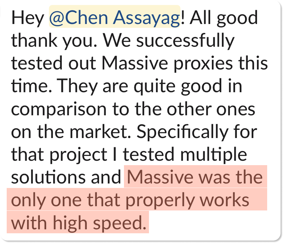 Customer message: Massive was the only one that properly works with high speed